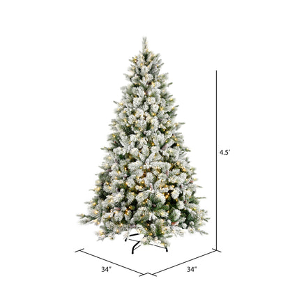 Vickerman 4.5' x 34" Flocked Ellis Pine Artificial Christmas Tree Warm White Dura-Lit® LED Lights
