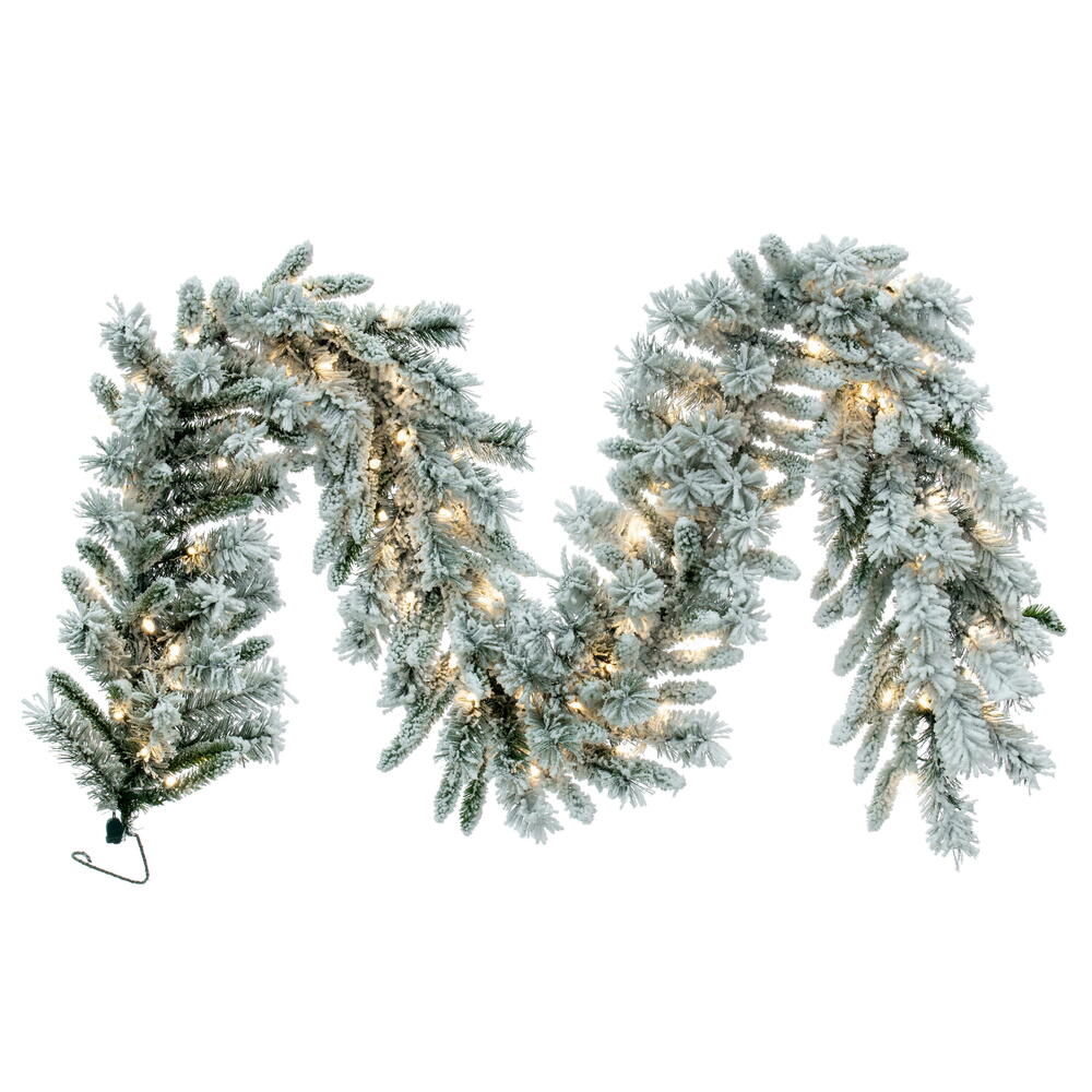 Vickerman 9' Snow Ridge Artificial Christmas Garland Pure White LED Lights