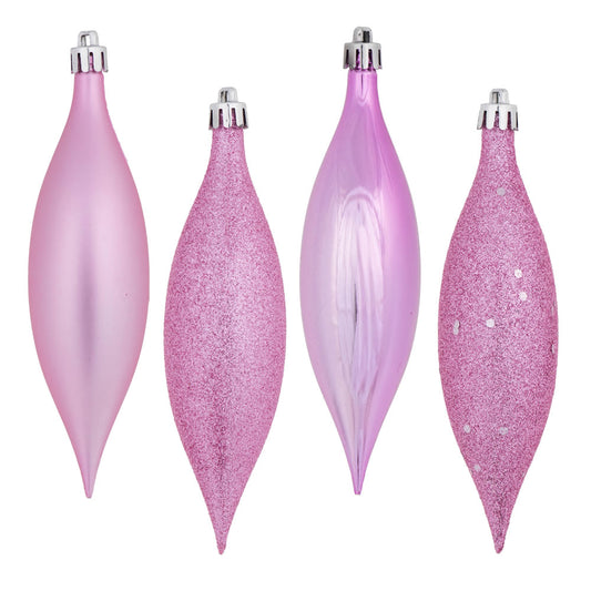 Vickerman 5.5" Pink Finial Drop Christmas Ornament Assorted 4 Finish 8 per Pack