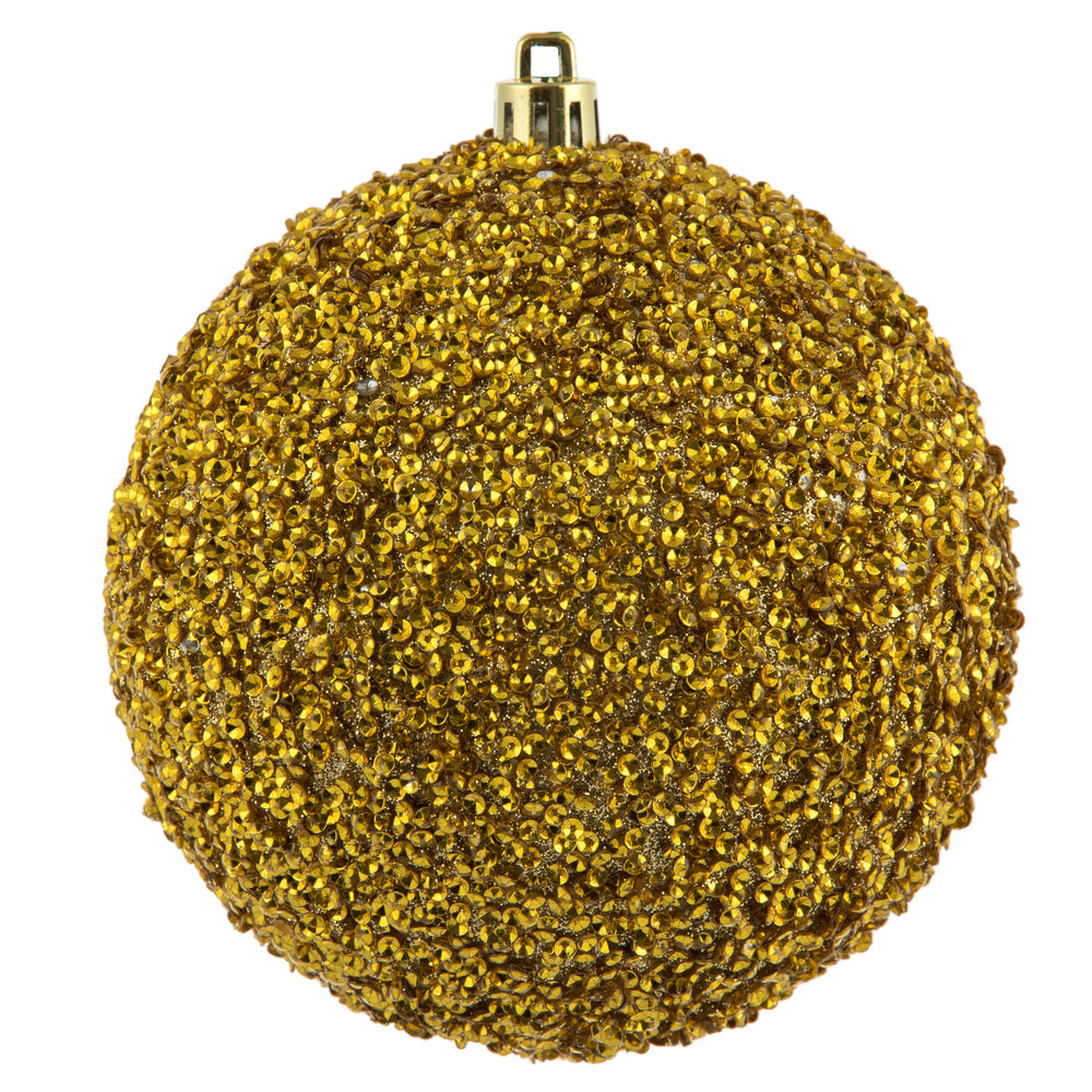 Vickerman 4" Gold Beaded Ball Ornament 6 per Bag