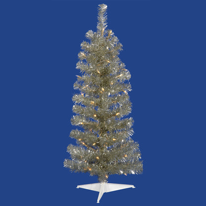 Vickerman 3' Champagne Pencil Artificial Christmas Tree Warm White Dura-lit LED Lights.