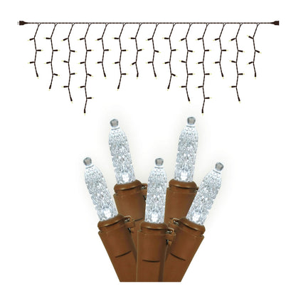 Vickerman 70 Pure White M5 LED Single Mold Icicle Light on Brown Wire 9' Christmas Light Strand