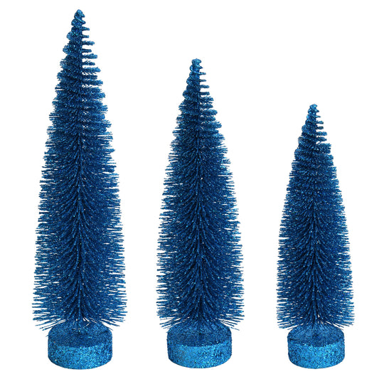Vickerman 12"-14"-16" Turquoise Glitter Oval Pine Artificial Christmas Tree Set of 3