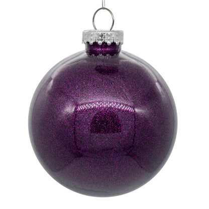 Vickerman 4" Clear Ball Christmas Ornament with Plum Glitter Interior 6 Pieces per bag