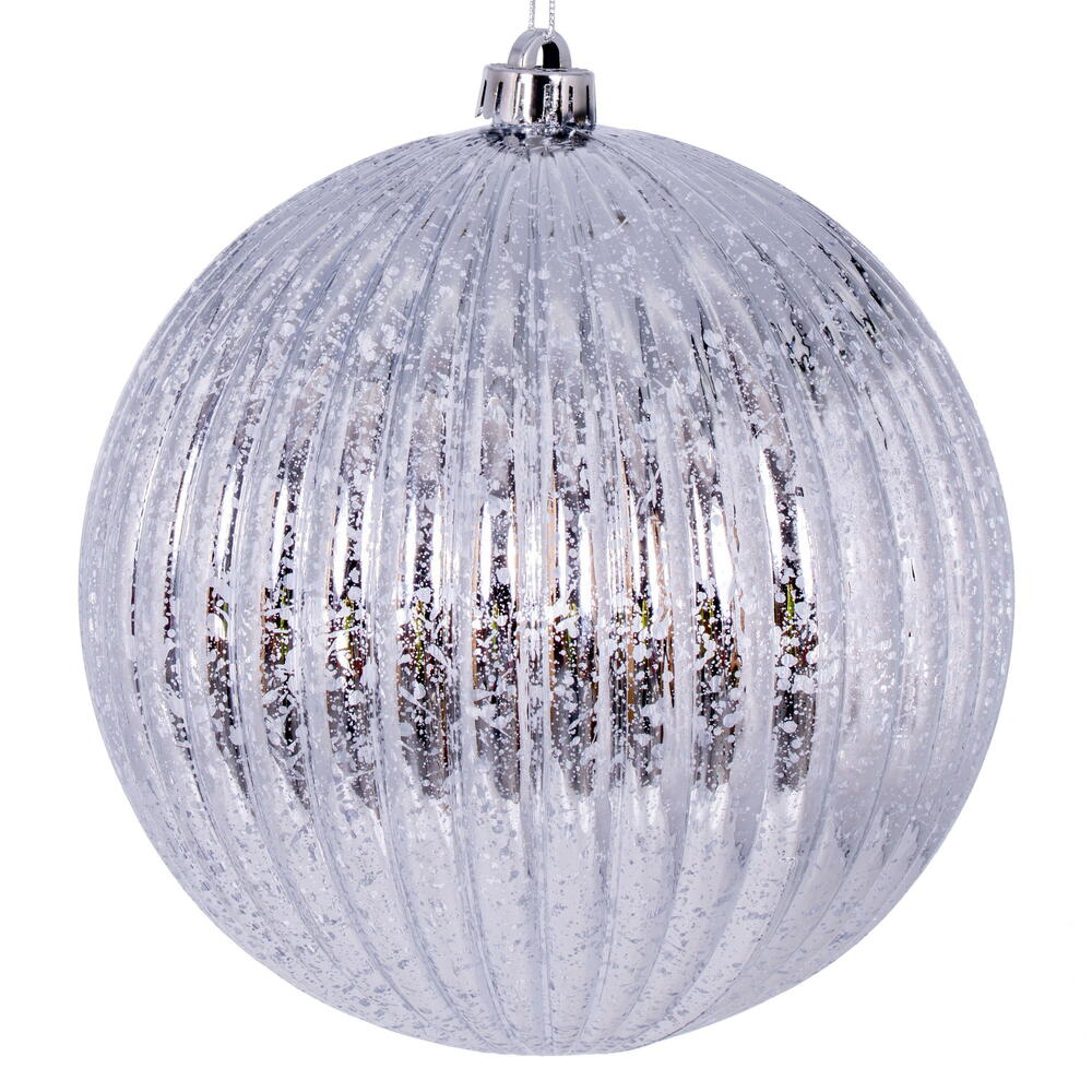 Vickerman 4" Silver Shiny Lined Mercury Ball Ornament 6 per bag.