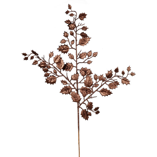 Vickerman 27" Chocolate Glitter Holly Leaf Artificial Christmas Spray. Includes 12 sprays per pack.