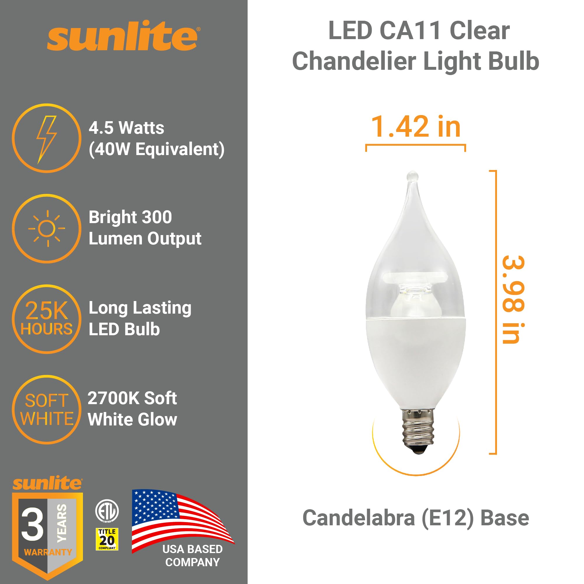 Sunlite 80754 LED B11 Chandelier Light Bulb - Thumbnail 3