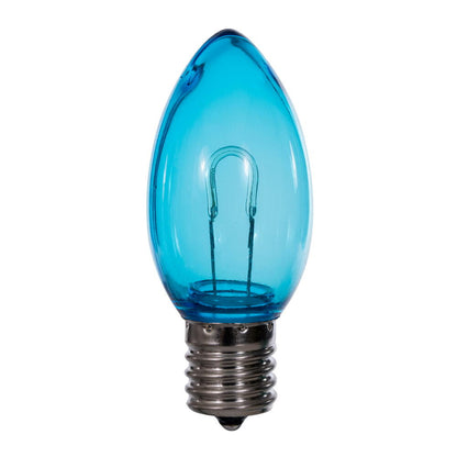 Vickerman C9 Transparent U-Shaped Filament Blue Bulb, E17 Base, .6 Watts, 25 Pcs Assorted/Bag.  Colors included are Blue, Red, Green, Purple and Amber.