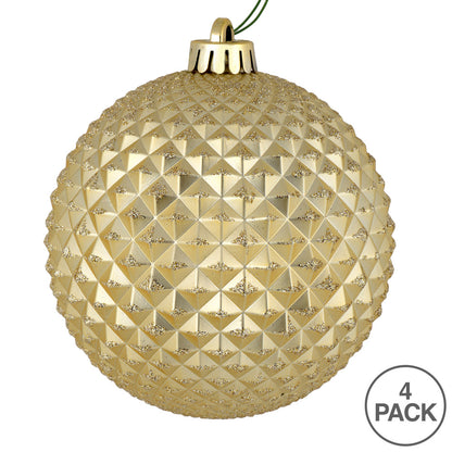 Vickerman 6" Champagne Durian Glitter Ball Ornament 4 per Bag