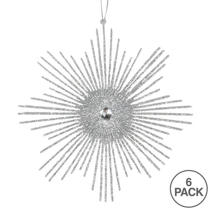 Vickerman 6.5" Silver Snowflake Burst Glitter Christmas Ornament 6 per Bag