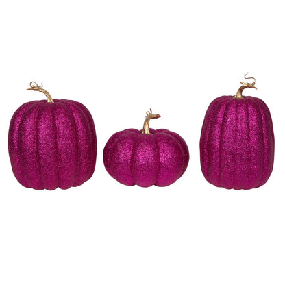 Vickerman 8" Pink Pumpkins Set of 3. Three pieces assorted Fabric pumpkin with polystyrene inner.