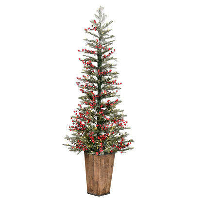 Vickerman 5.5' x 24" Frosted Berry Potted Pine Artificial Christmas Tree Warm White LED Lights