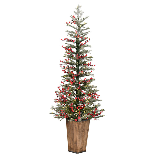 Vickerman 5.5' x 24" Frosted Berry Potted Pine Artificial Christmas Tree Warm White LED Lights