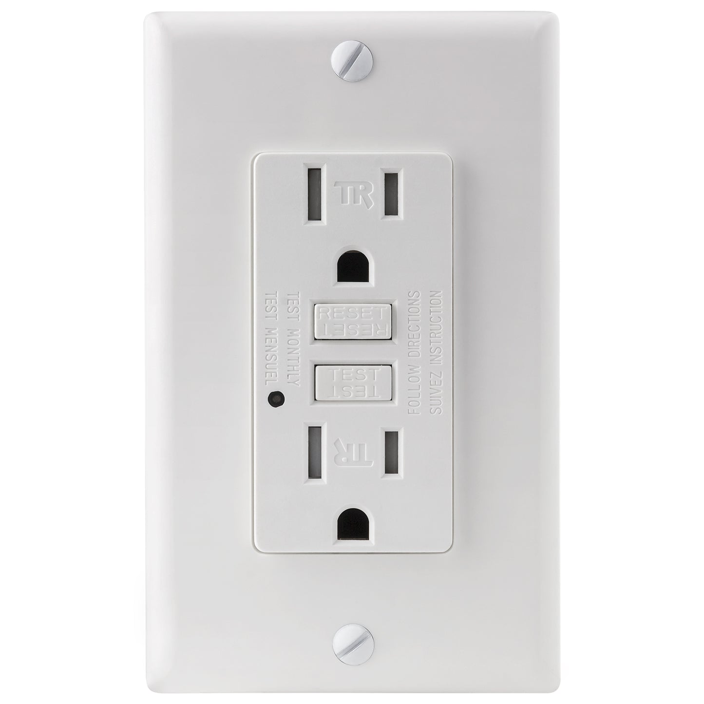 Sunlite 41440 E542 GFCI Duplex Outlet, 15 Amp, 120 VAC, 2 Pole/3 Wire, Tamper Resistant, Matching Wallplate Included, LED Indicator Light, ETL Listed, Self-Testing, White, 3 Pack