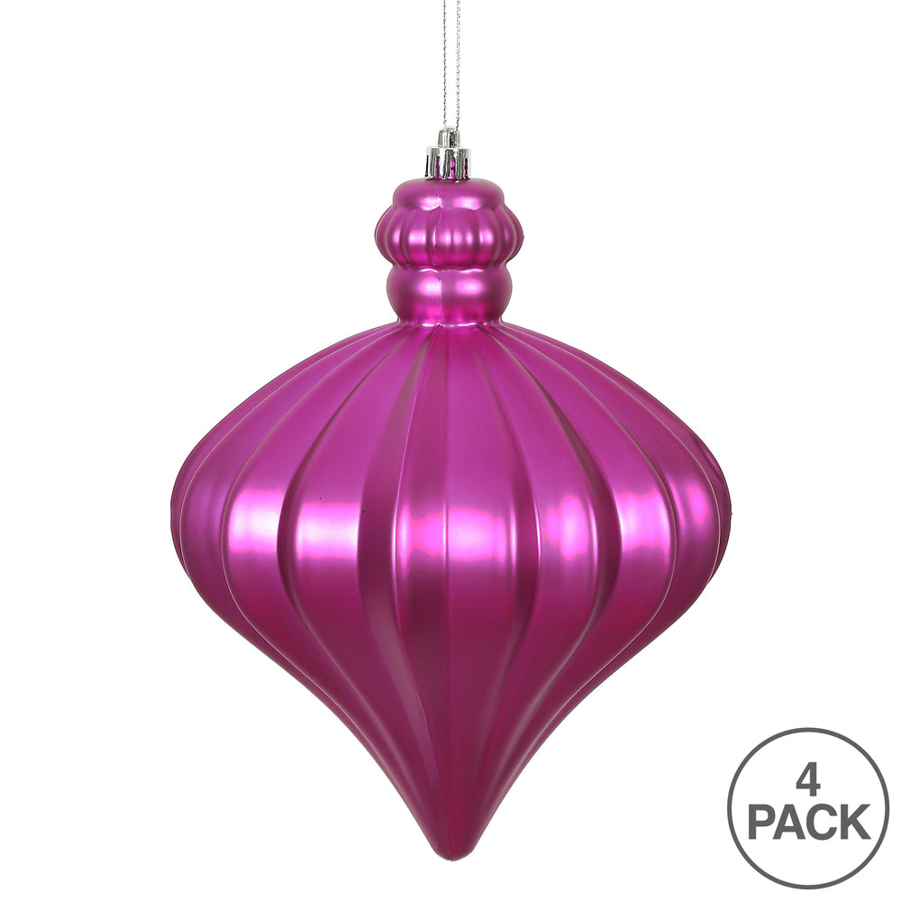 Vickerman 6" Fuchsia Matte Onion Drop Christmas Ornament 4 per pack