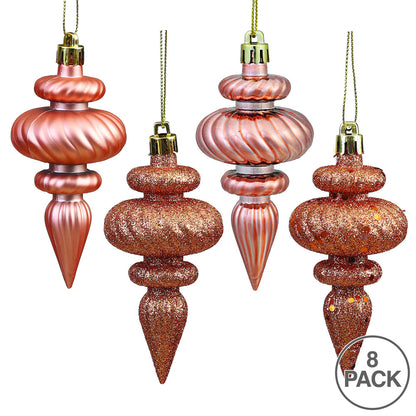 Vickerman 4" Rose Gold 4-Finish Finial Ornament 8 per Box