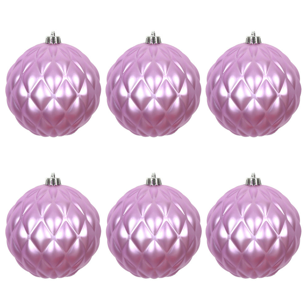 Vickerman 4" Orchid Matte Round Pine Cone Ornament with drilled and wired caps. Comes 6 per Bag.