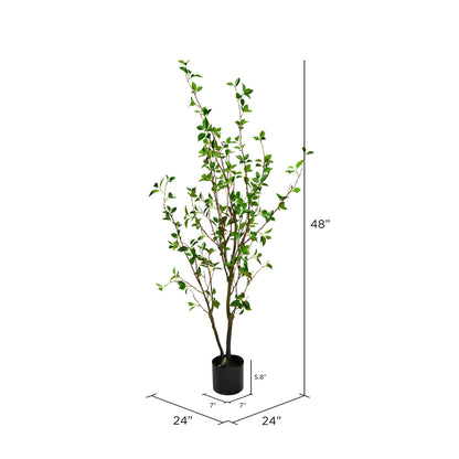 Vickerman 60" Artificial Potted Baby Leaf Tree in Black Planters Pot.