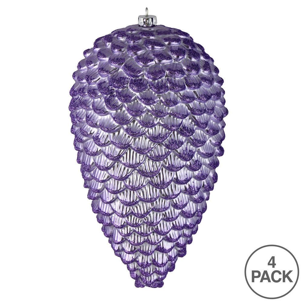Vickerman 7" Lavender Matte Glitter Pinecone Christmas Ornament 4 per set