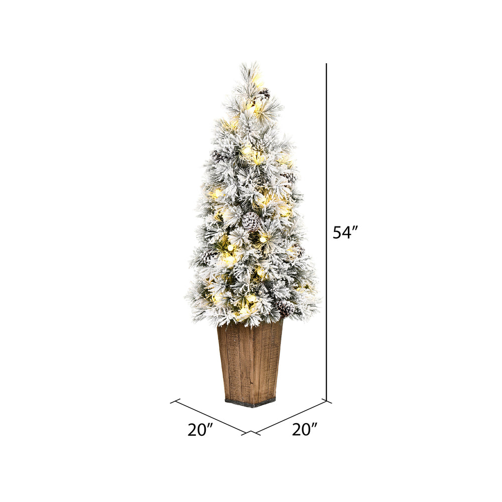 Vickerman 4' x 20" Flocked Kimball Potted Pine Artificial Christmas Tree Warm White Dura-lit LED Lights