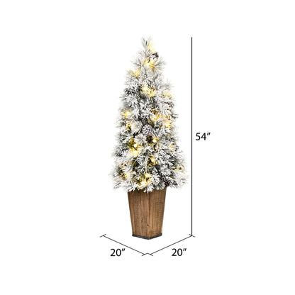 Vickerman 4' x 20" Flocked Kimball Potted Pine Artificial Christmas Tree Warm White Dura-lit LED Lights