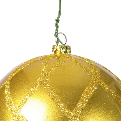Vickerman 4" Gold Candy Glitter Net Ball Ornament 3 per Bag