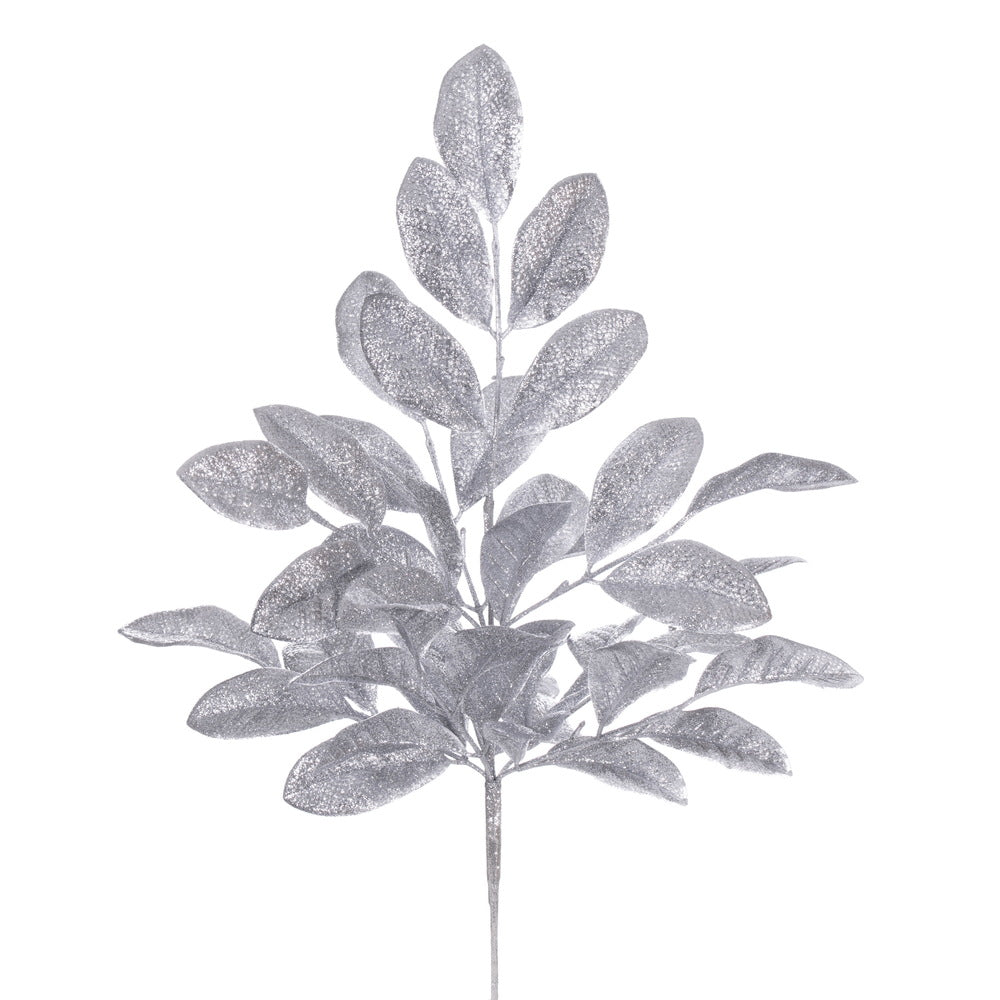Vickerman 25" Silver Artificial Apple Leaf Glitter Bush 2 per bag.