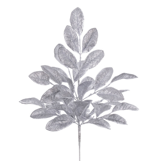 Vickerman 25" Silver Artificial Apple Leaf Glitter Bush 2 per bag.