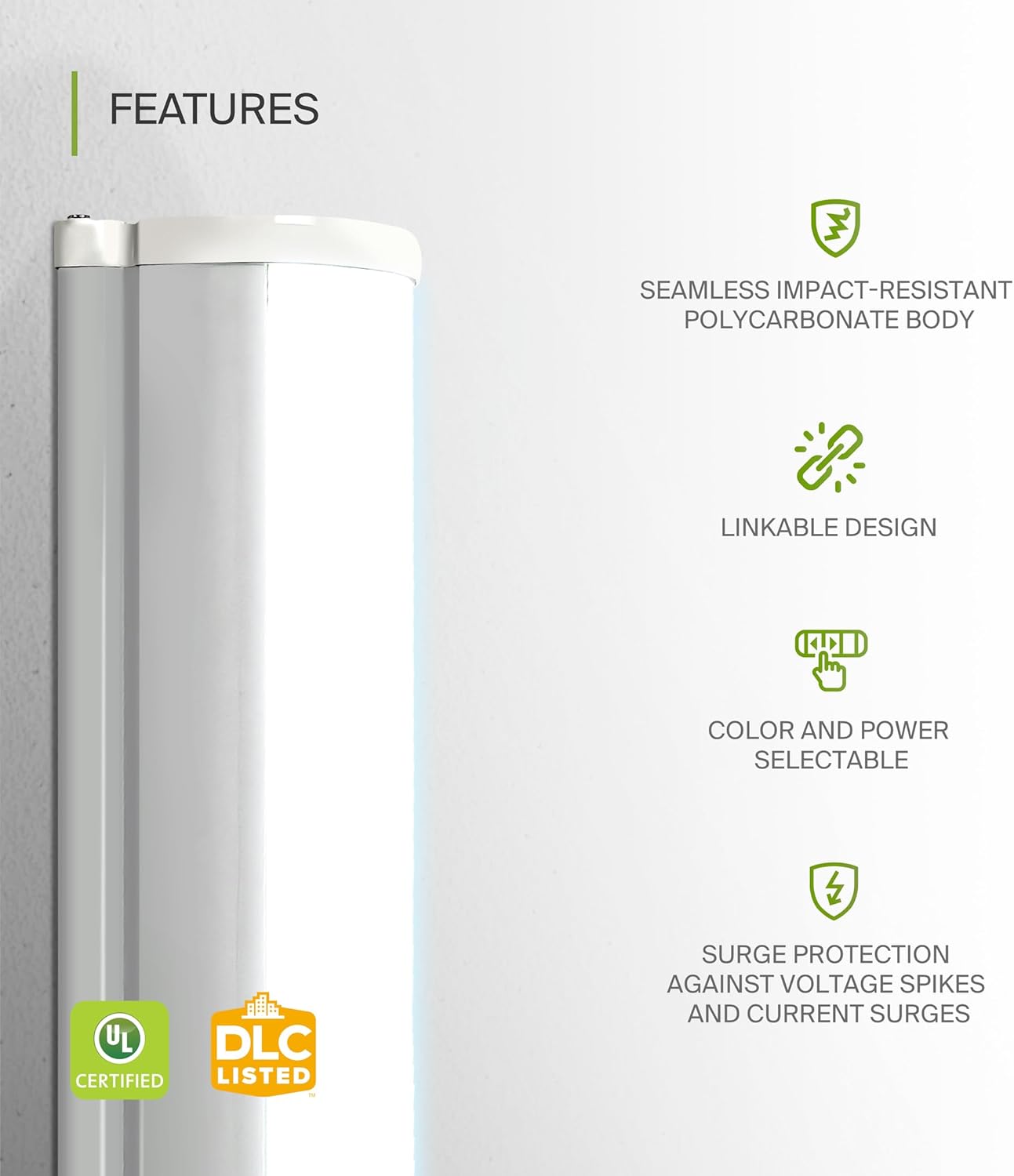 ASD Lighting LED Seamless Vapor Proof Fixture 8ft 64/96/120W 120-277V 0-10V Dimmable 125Lm/W 3500/4000/5000K White UL DLC Standard