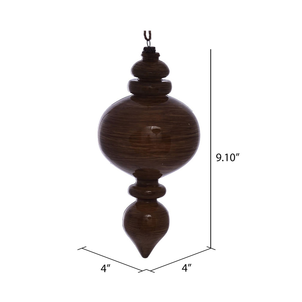 Vickerman 9" Brown Wood Grain Rounded Finial Ornament Pack of 3