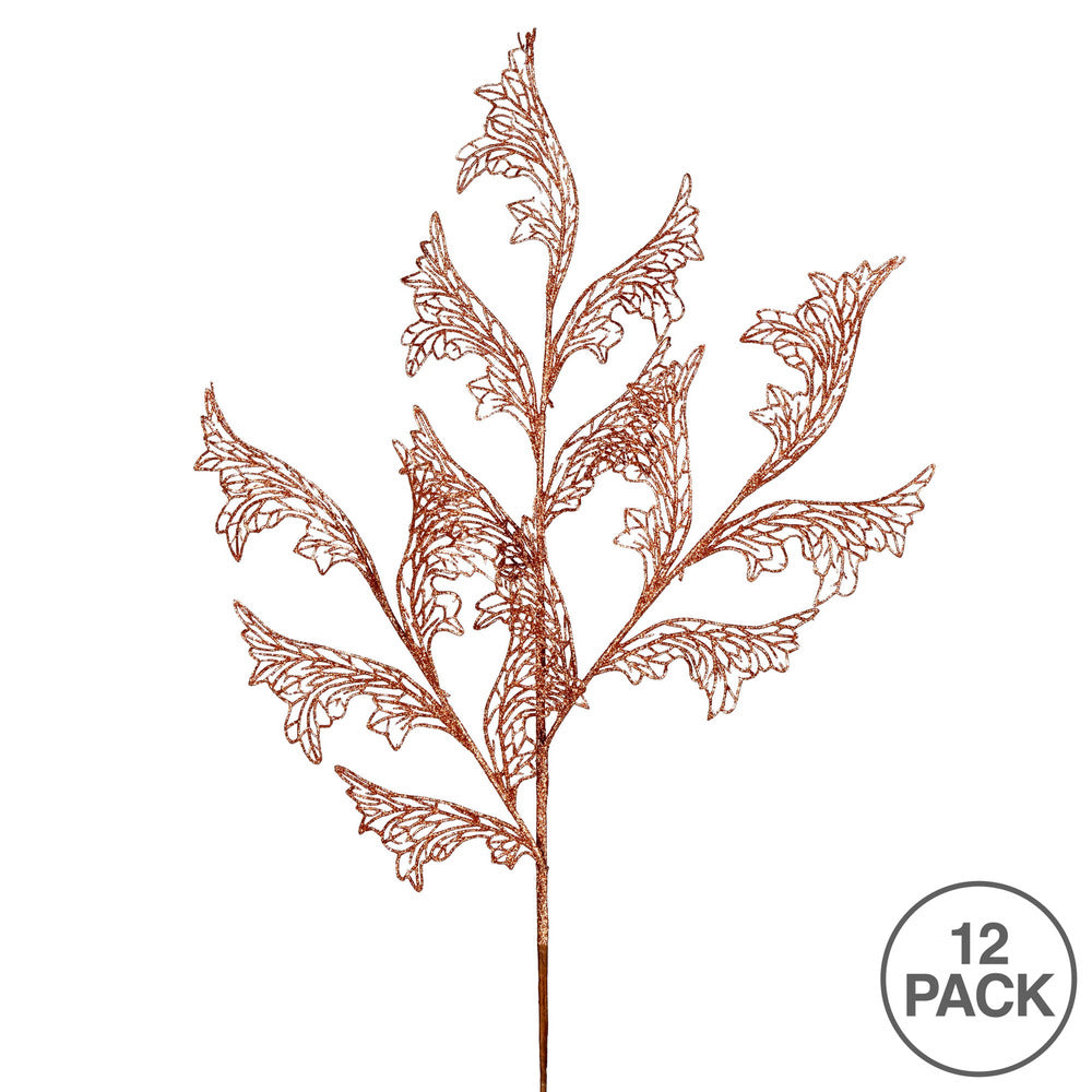 Vickerman 27" Rose Gold Glitter Coral Bells Leaf Lace Artificial Christmas Spray. Includes 12 sprays per pack.