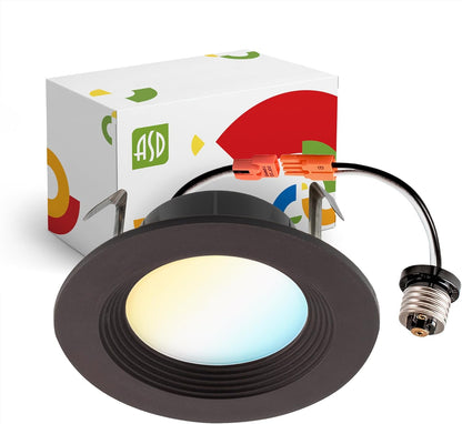 ASD Lighting LED Round Downlight Retrofit Kit 4" 8.6W 120V CCT Selectable 2700/3000/3500/4000/5000K Dimmable PC, Baffle Trim, Oil Rubbed Bronze UL