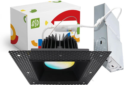 ASD Lighting LED Trimless Downlight Square 6inch 24W 120V Triac 2700/3000/3500/4000/5000K Black ETL
