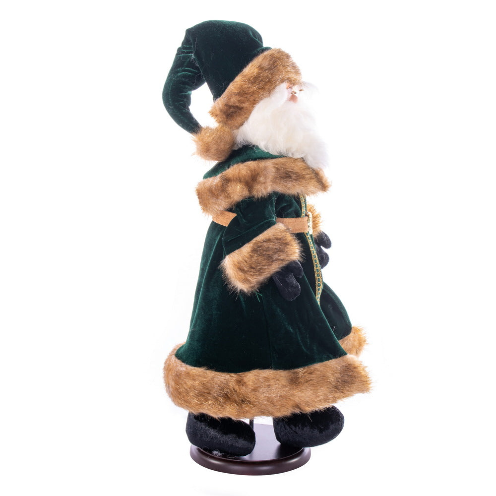 Vickerman 18" Emerald Green Velvet Santa Doll with Stand. This santa has glasses stand is removeable.