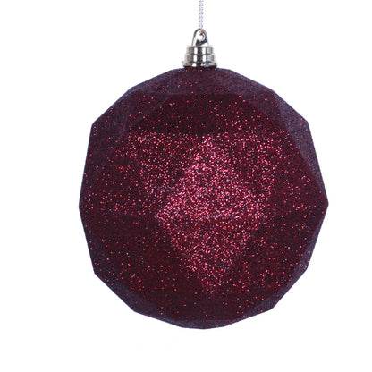 Vickerman 8" Burgundy Glitter Geometric Ball Ornament