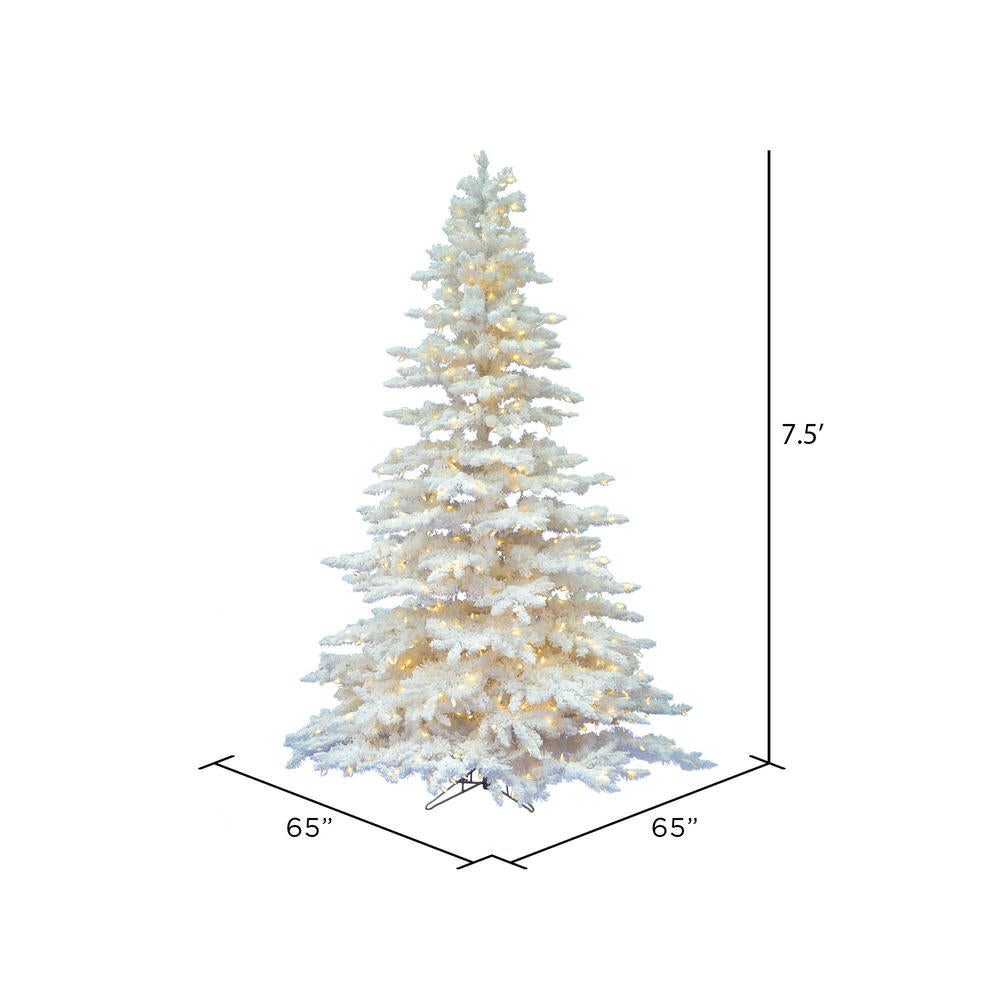 Vickerman 7.5' Flocked White Spruce Artificial Christmas Tree Pure White Single Mold LED Lights