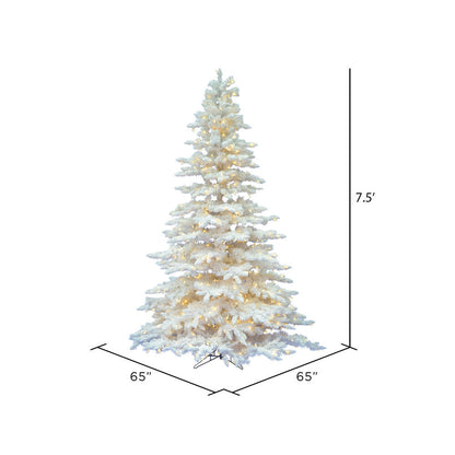 Vickerman 7.5' Flocked White Spruce Artificial Christmas Tree Pure White Single Mold LED Lights