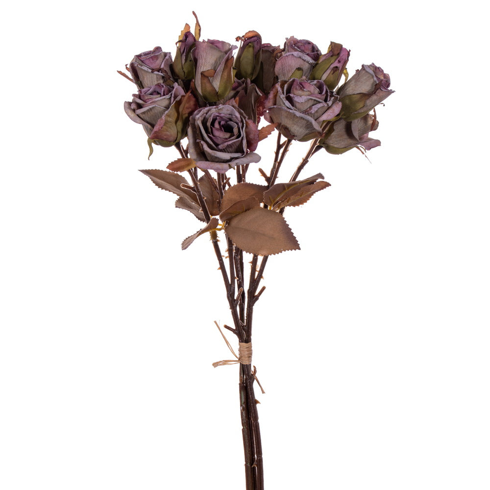 Vickerman 16.5" Plum Green Artificial Dried Rose Bundle.