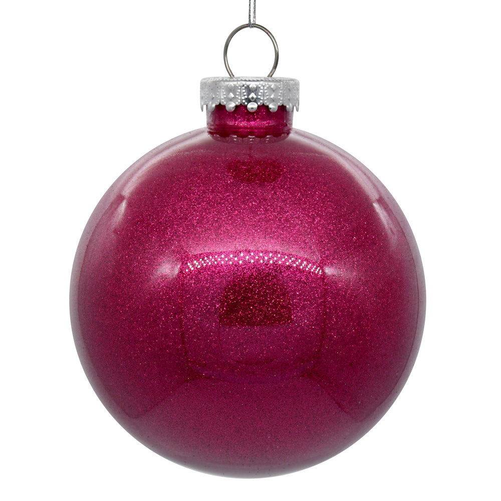 Vickerman 4" Clear Ball Christmas Ornament with Fuchsia Glitter Interior 6 Pieces per bag