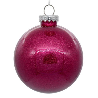 Vickerman 4" Clear Ball Christmas Ornament with Fuchsia Glitter Interior 6 Pieces per bag