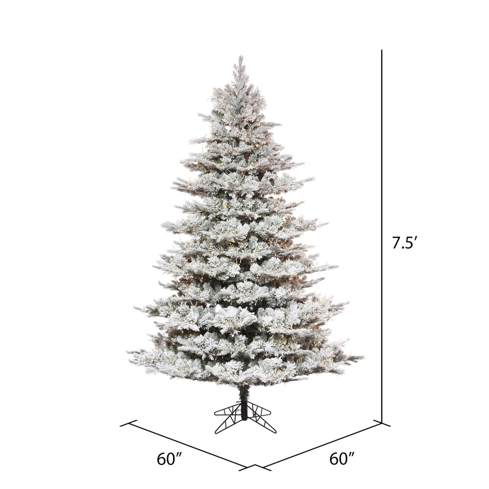 Vickerman 7.5' x 60" Flocked Kiana Christmas Tree Low Voltage LED Warm White Lights.