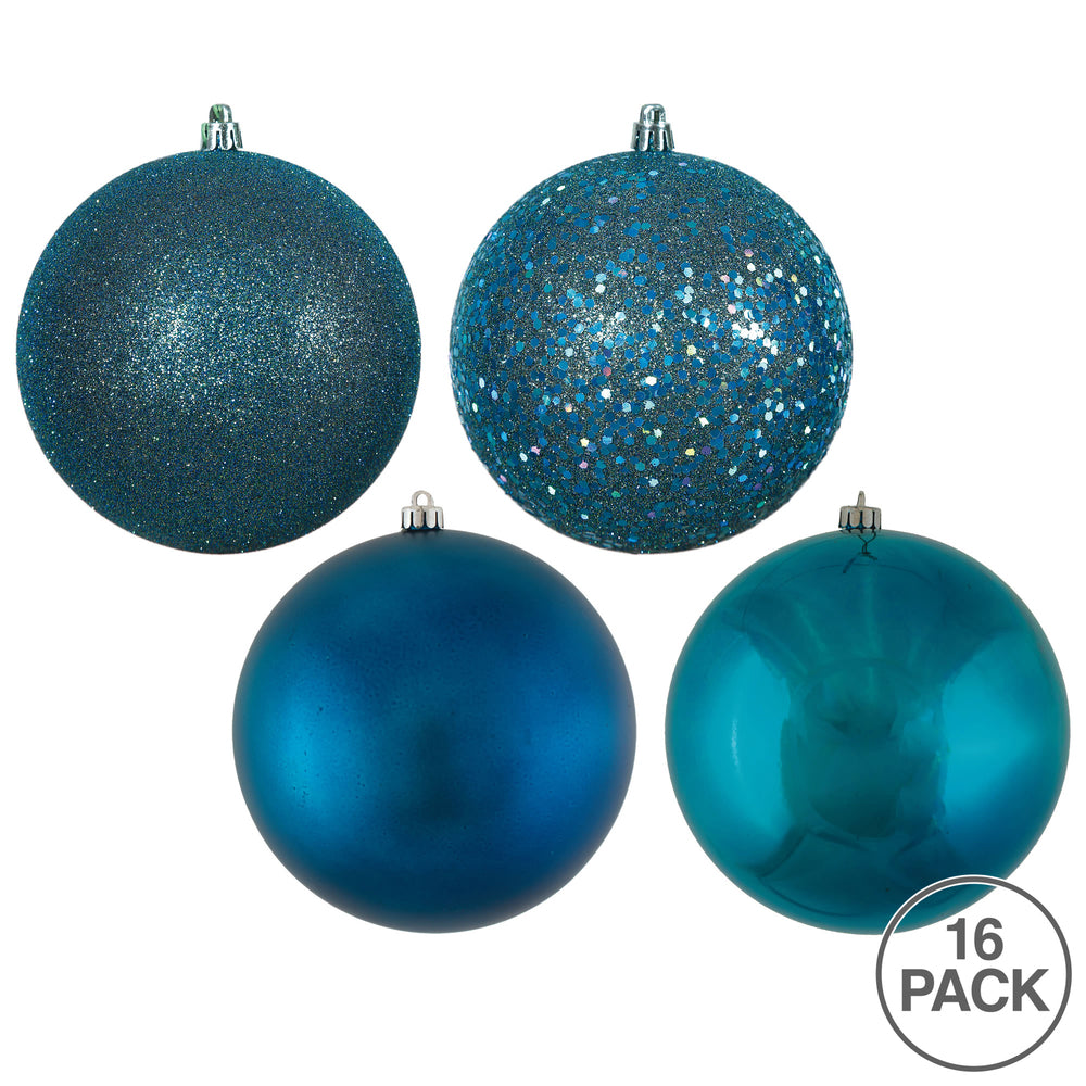 Vickerman 3" Sea Blue 4-Finish Ball Ornament Assortment 16 per Box