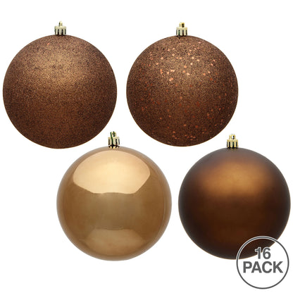Vickerman 3" Mocha 4-Finish Ball Ornament Assortment 16 per Box