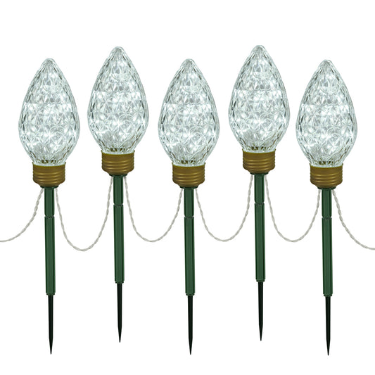 Vickerman 100(5 X 20Lt) Cool White C9 Faceted Bulb Lawn Stake Set 10' Christmas Light Strand