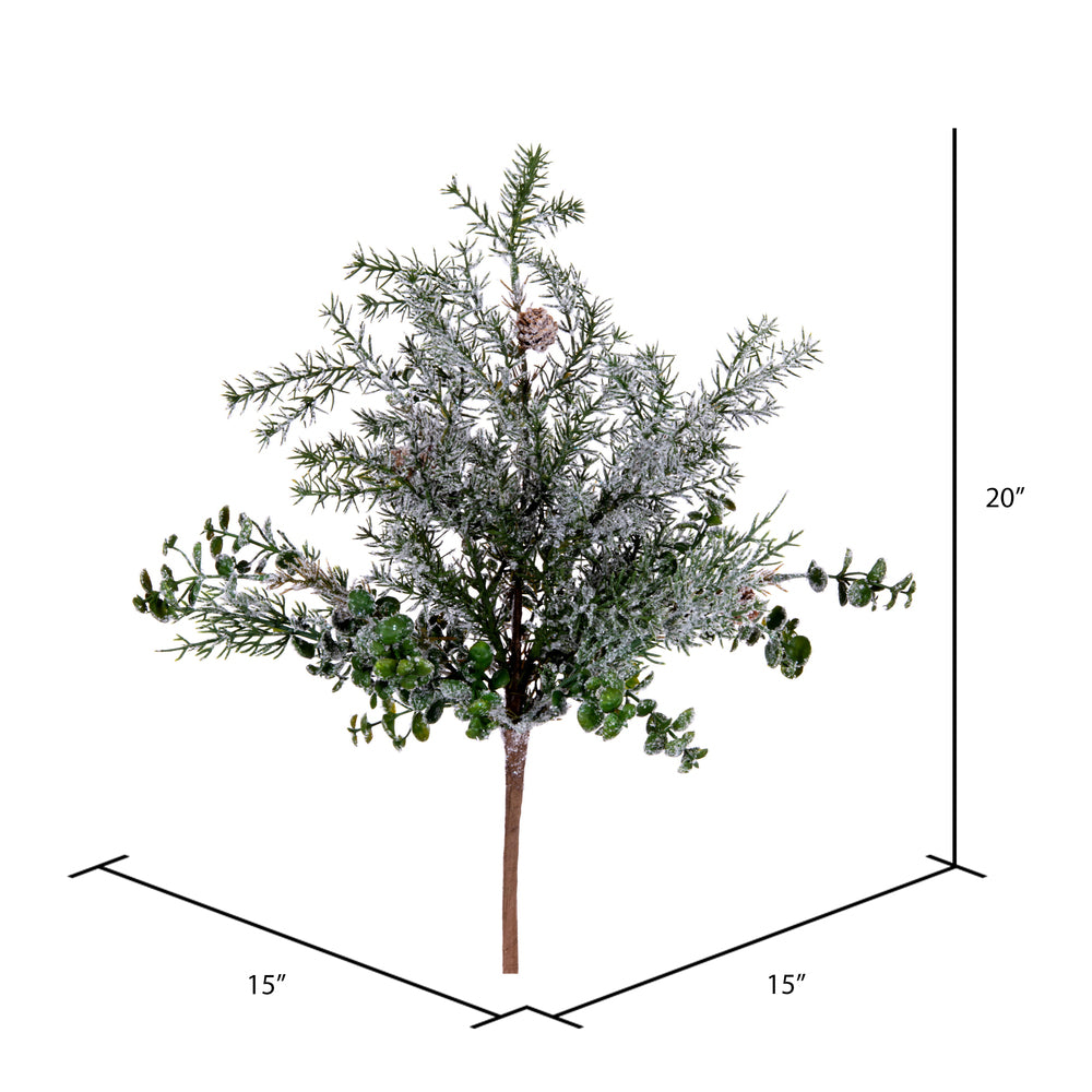 Vickerman 20" Artificial Green Snow Cedar and Eucalyptus Bush. Includes 2 pieces per bag.