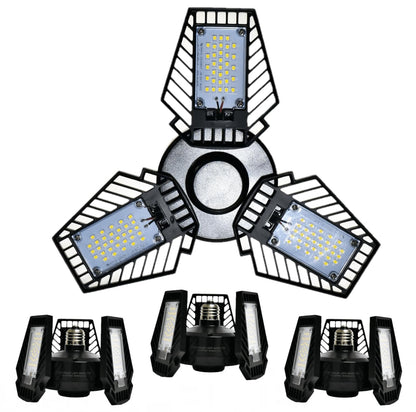 Damar- LED Garage Lights with 3 Deformable Panels Screw in E26 Socket Super Bright 8000 Lumen 65W 6500K Daylight 120-277V UL Listed Pack of 4- Ceiling Lamp for Basement Workshop Warehouse Attic Barn