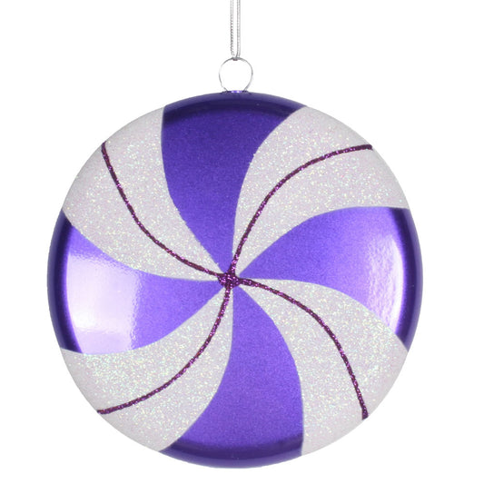 Vickerman 6" Purple-White Swirl Flat Candy Christmas Ornament