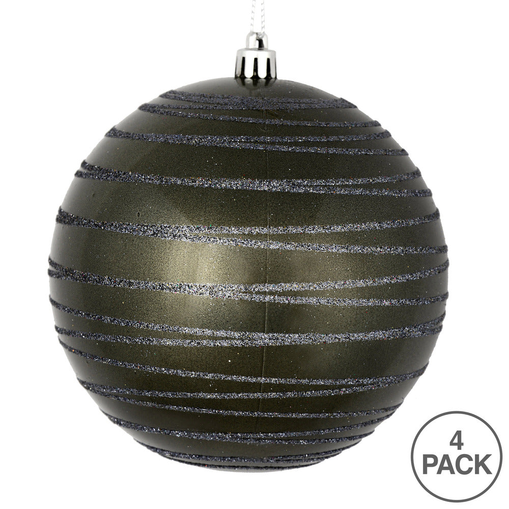 Vickerman 4" Pewter Candy Finish Ball Ornament with Glitter Lines 4 per Bag