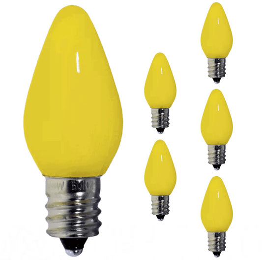 Damar- C7 LED Replacement Christmas Light Bulbs Twinkle Solid Yellow Color 0.96W E12 Candelabra Base 100-130V Pack of 6- Shatterproof String Lights for Patio Holiday Party Decor Xmas Tree