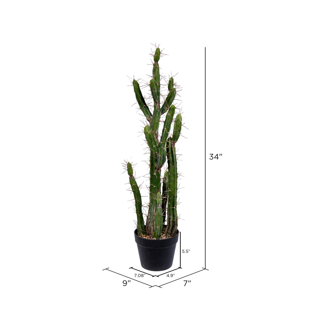 Vickerman 34" Artificial Green Cactus Black Plastic Planters Pot.
